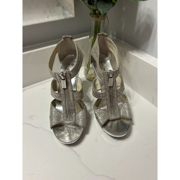 KORS Michael Kors Shoes - Michael Kors Silver Berkley T-Strap Glitter Party Shoes